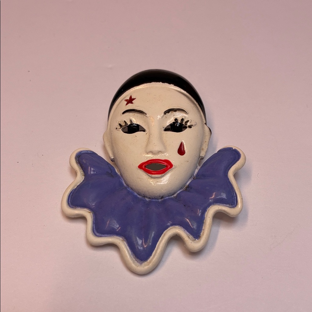 💜VTG Crying Artistic Face Brooch with Purple and Red Accents